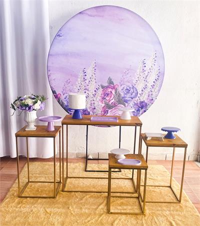 Floral Roxo Mesas Ferro - Cristina Locações 