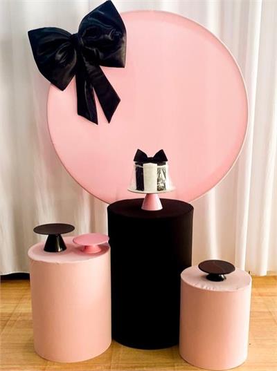 Trio Cilindro Laço Rosa E Preto - Cristina Locações 