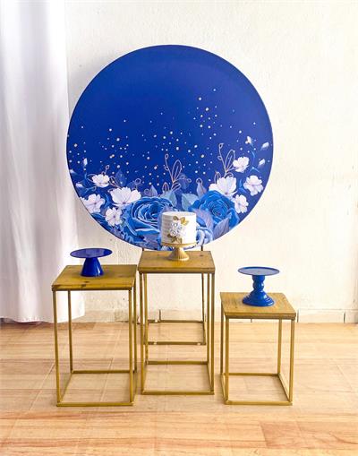 Floral Azul Trio Mesas - Cristina Locações 