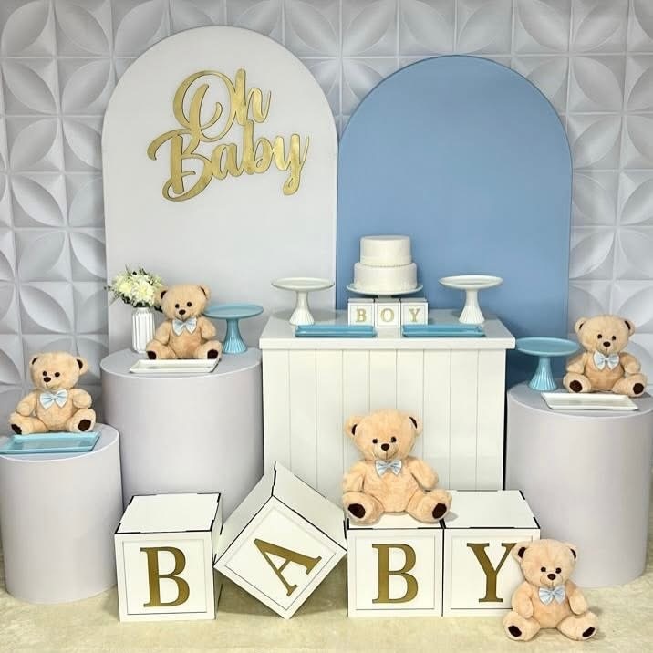 Chá de Bebê - Ursinho Azul E Branco - Kit Gg Infantil - Isabela Decorações 