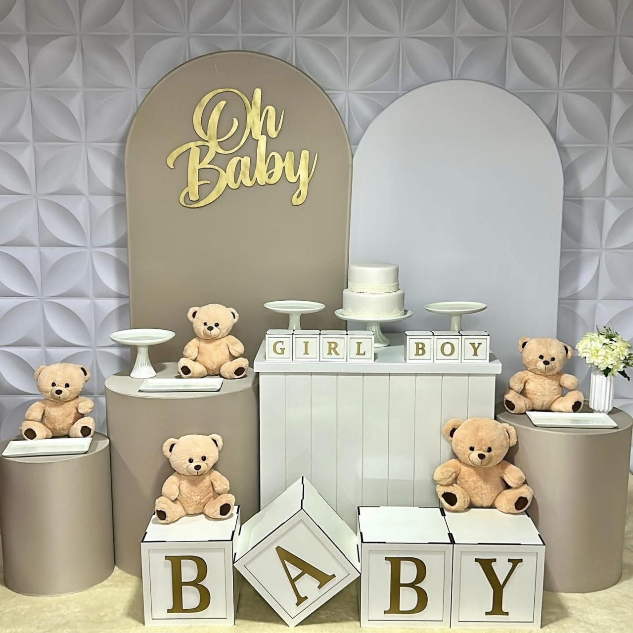 Chá Revelação - Nude E Branco - Kit Gg Infantil - Isabela Decorações 