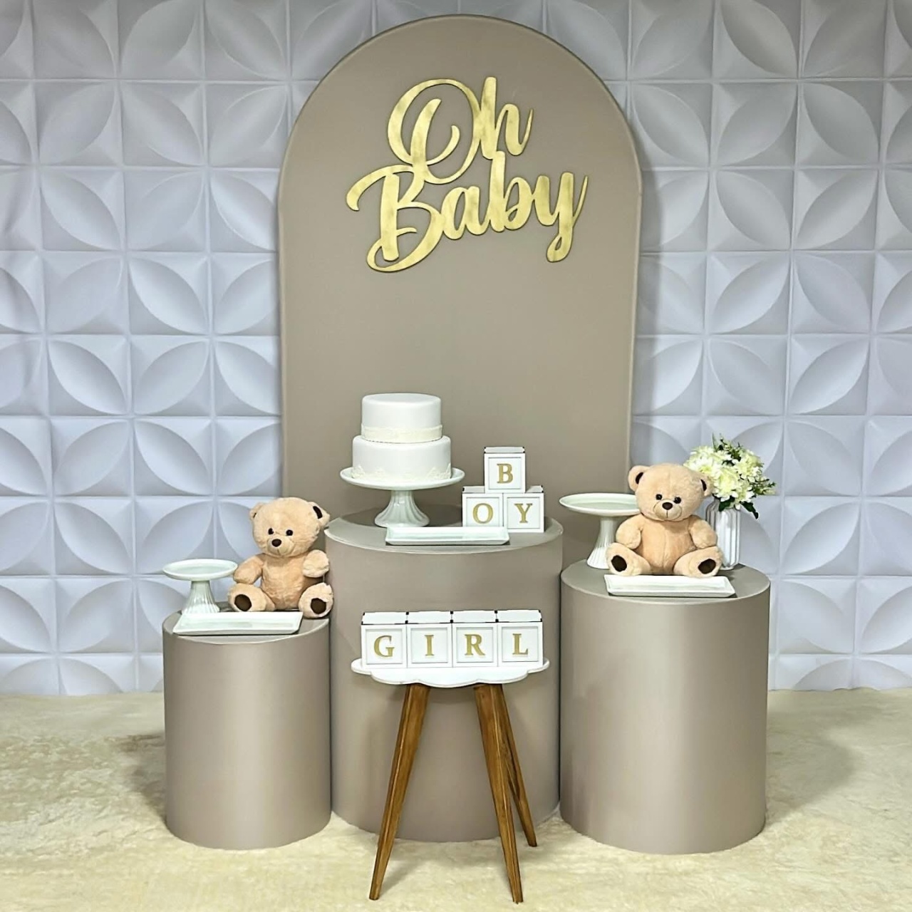 Chá Revelação - Nude E Branco - Kit M Infantil - Isabela Decorações 