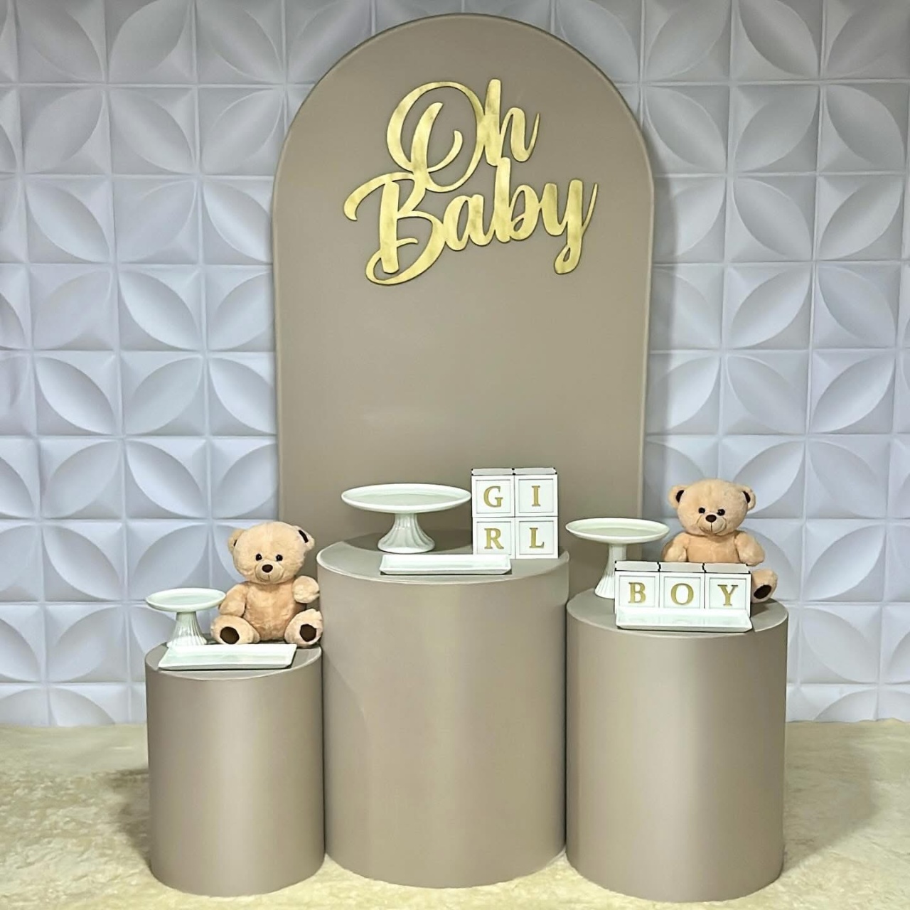 Chá Revelação - Nude E Branco - Kit P Infantil - Isabela Decorações 