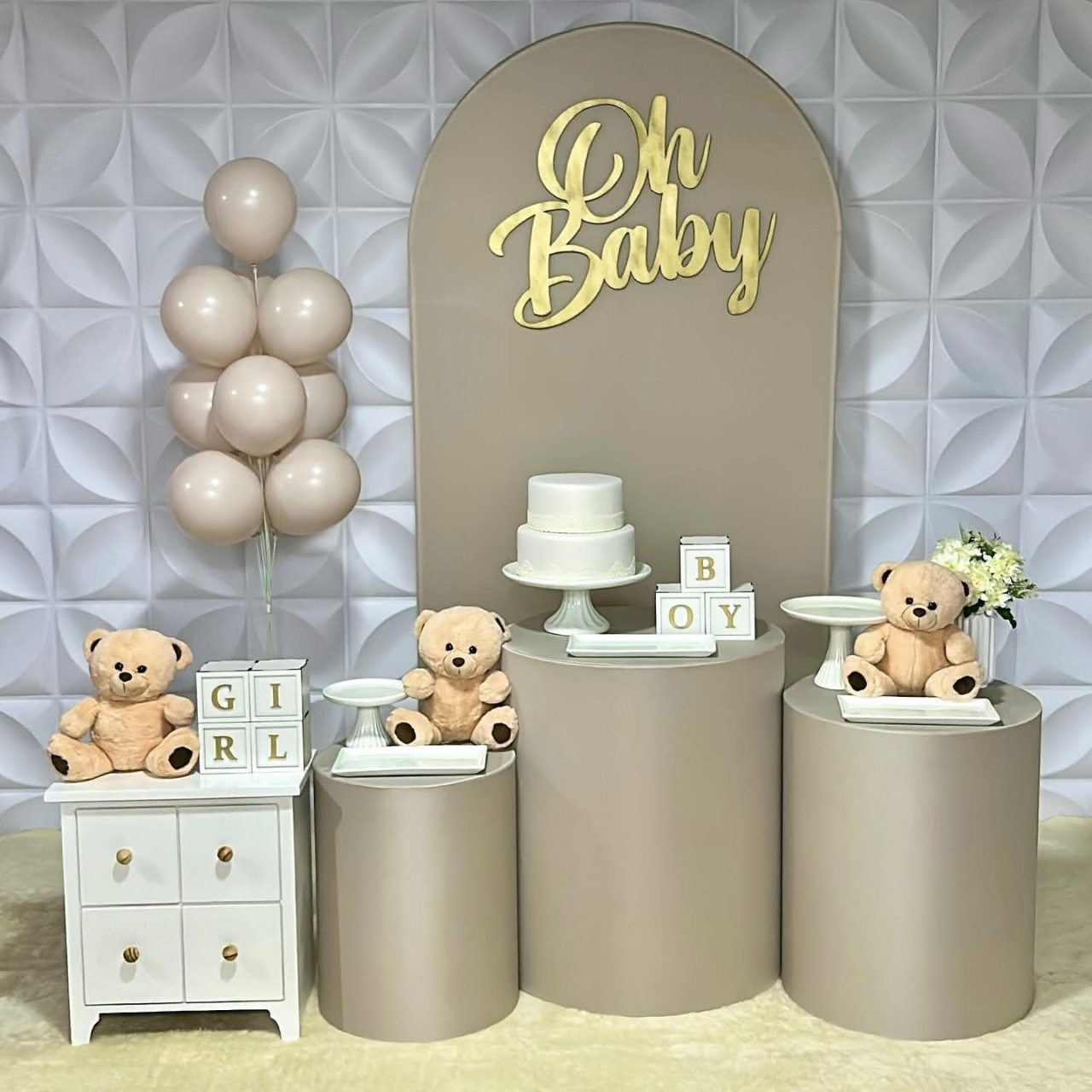 Chá Revelação - Nude E Branco - Kit G Infantil - Isabela Decorações 
