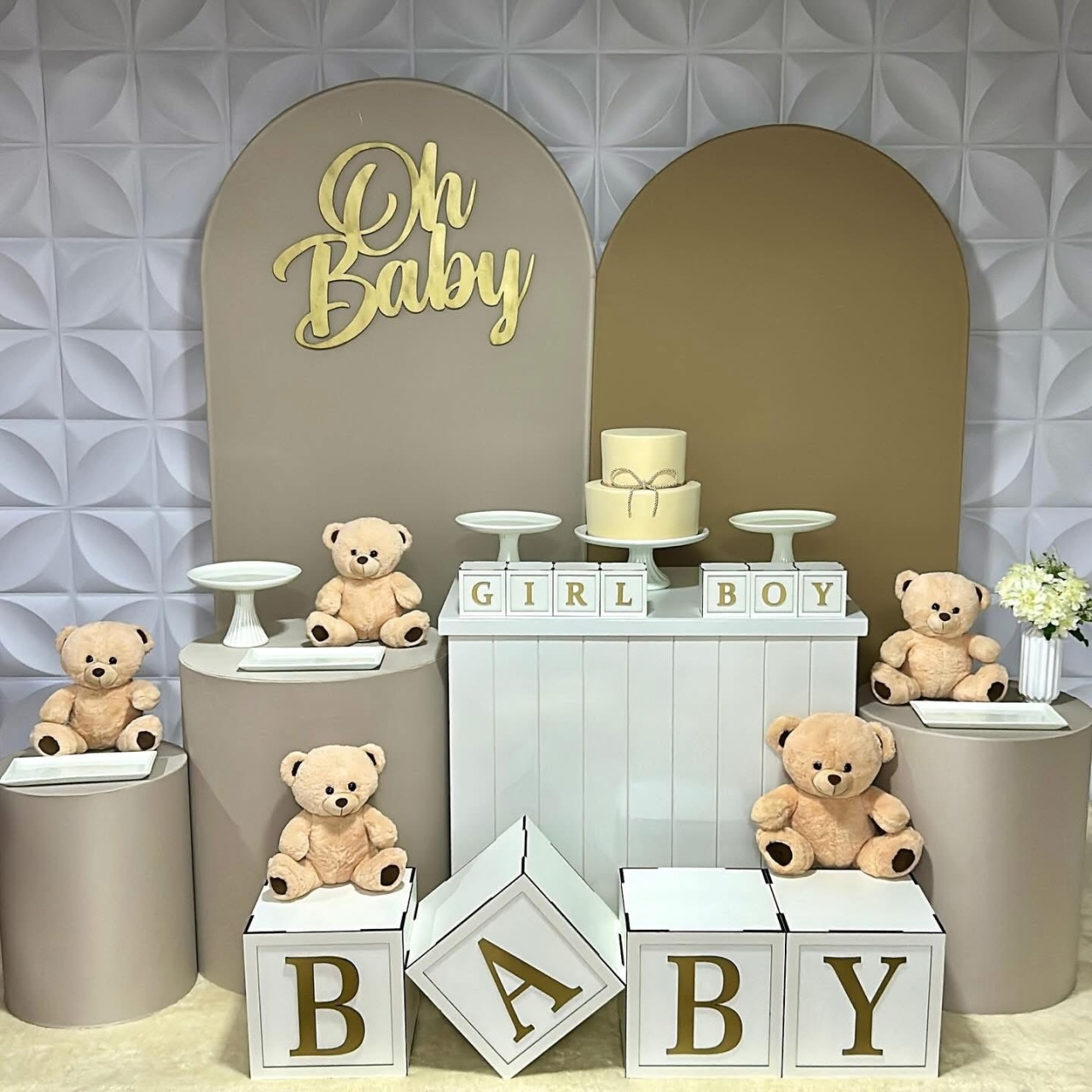 Chá Revelação - Bege E Nude - Kit Gg Infantil - Isabela Decorações 