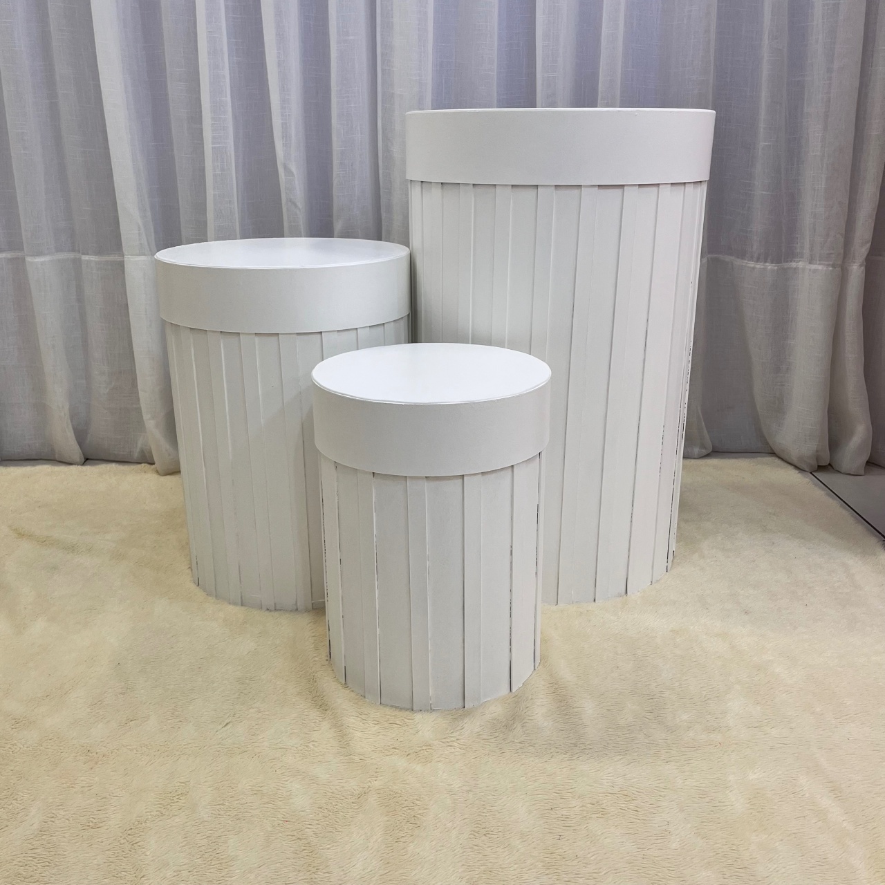 Kit Trio Cilindro Ripado Branco - alegriamagicadecoracao