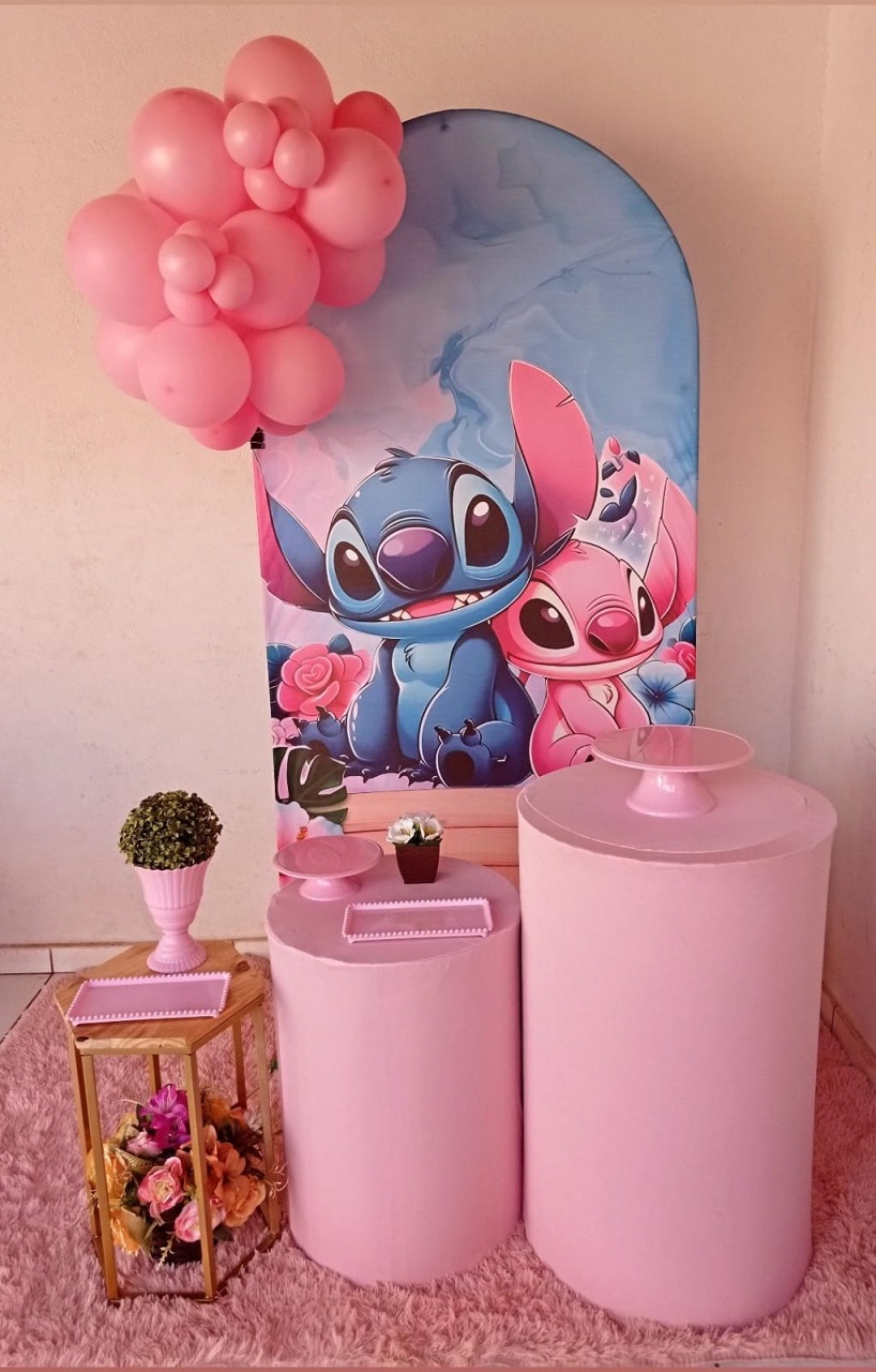 Alugue Tema Para Festa Decoração Stitch Rosa - Mamãe Decory