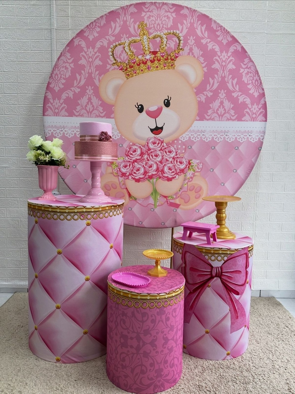Kit Padrão Ursinha Realeza Rosa - VIVAZ DECORAÇÕES - PEGUE E MONTE