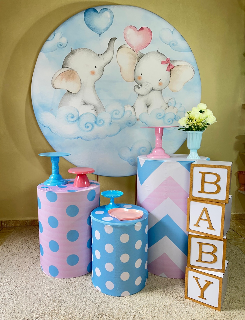 Kit Padrão Chá Revelação Elefantinho - VIVAZ DECORAÇÕES - PEGUE E MONTE