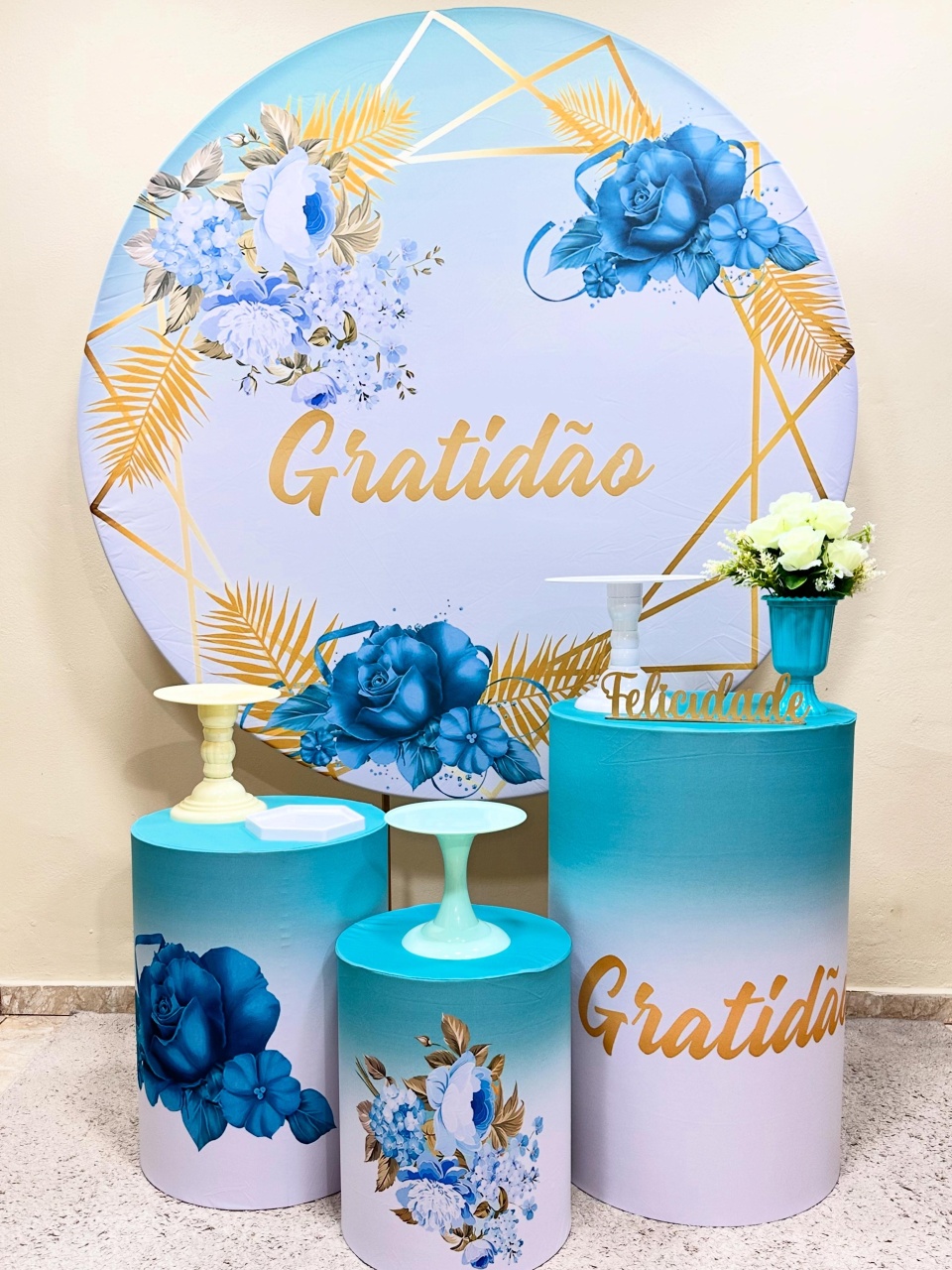 Kit Padrão Gratidão Azul Floral - VIVAZ DECORAÇÕES - PEGUE E MONTE