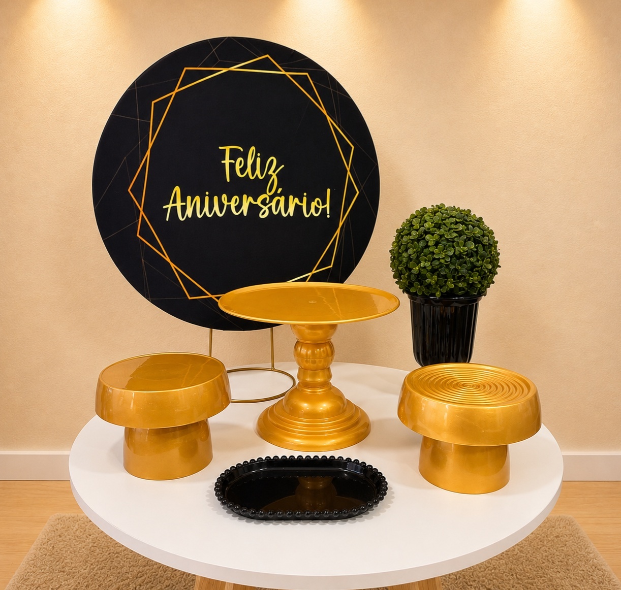 Mini Kit Feliz Aniversário Preto/Dourado - VIVAZ DECORAÇÕES - PEGUE E MONTE