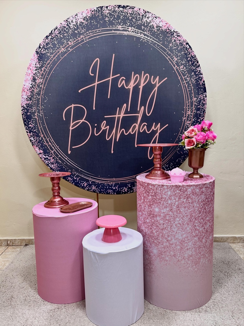 Kit Padrão Happy Birthday Rosa E Preto - VIVAZ DECORAÇÕES - PEGUE E MONTE