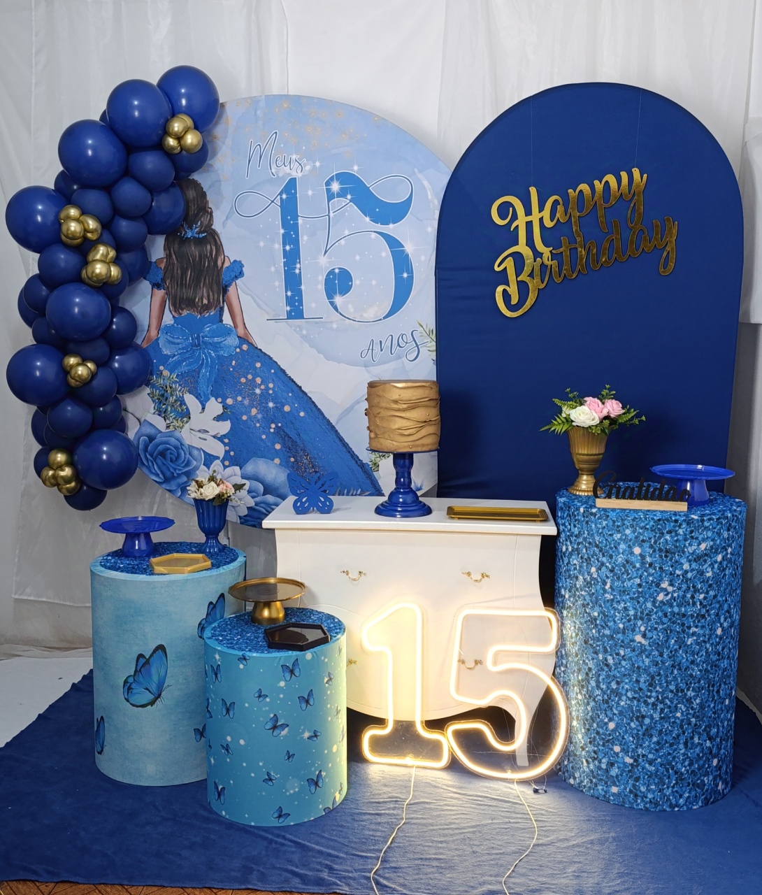 15 Anos  Azul -Kit Felicidade  - FELIZ DATA PEGUE E MONTE 