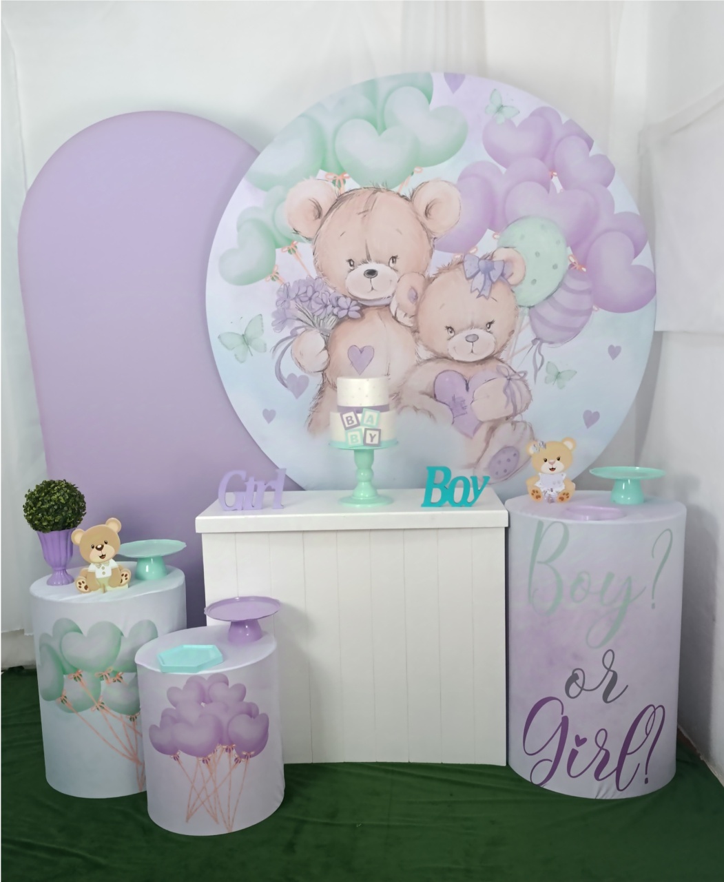 Chá Revelação Lilás/Verde -Kit Felicidade - FELIZ DATA PEGUE E MONTE 