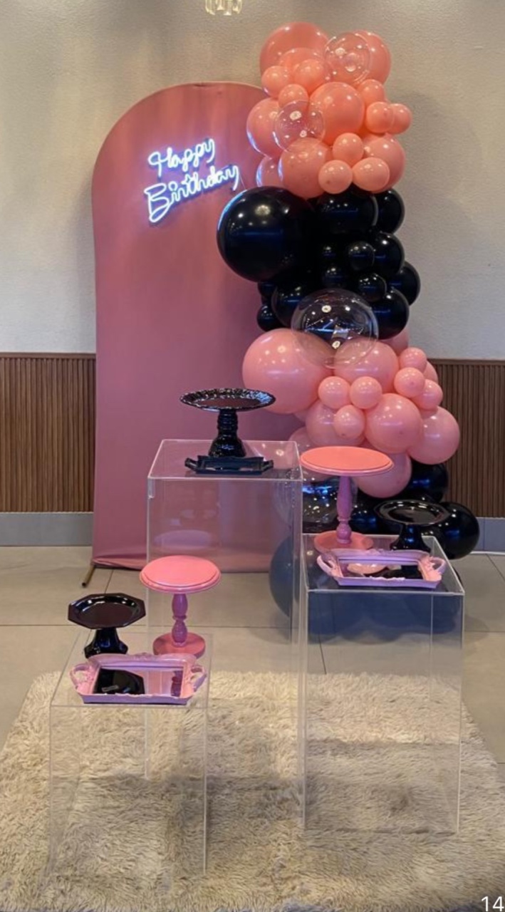 Aniversário Rosa E Preto - lulisfestaseeventos