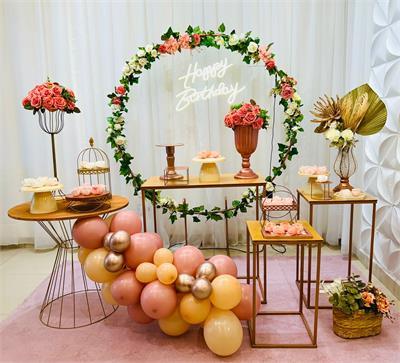 A - Rosê Gold Arco Floral Com Led (Box 183) - NUBIA FESTAS