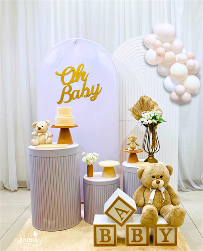 Chá de Bebê Branco E Dourado ( Box 566) - NUBIA FESTAS