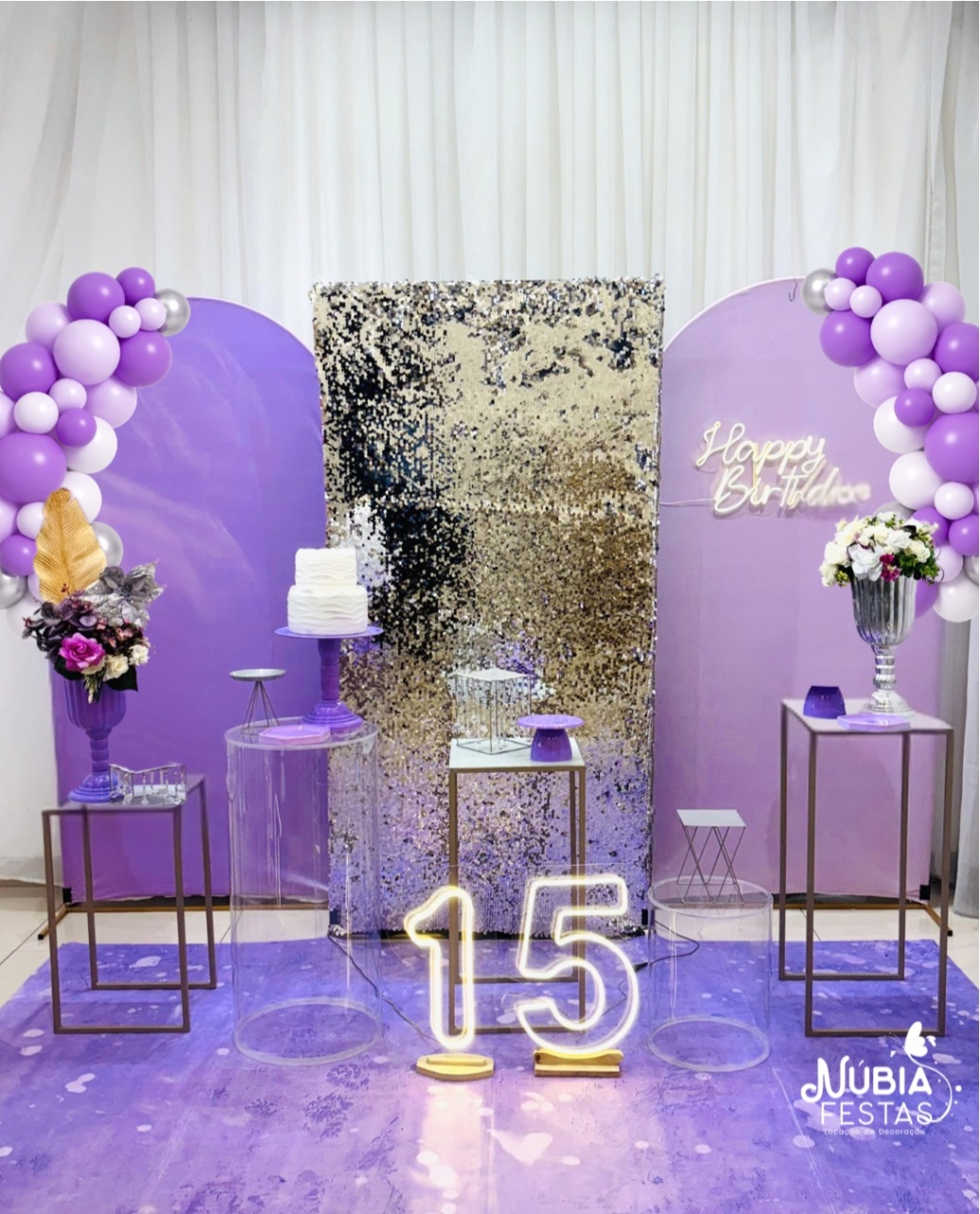 A - Happy Birthday Lilas E Prata   - NUBIA FESTAS