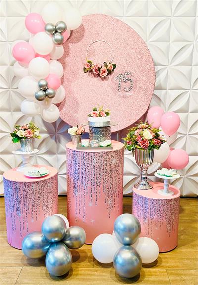 Z - 15 Anos Glitter Rosê Com Prata (Box 125) - NUBIA FESTAS