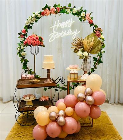 A - Rosê Gold Arco Floral Com Led (Box 184) - NUBIA FESTAS