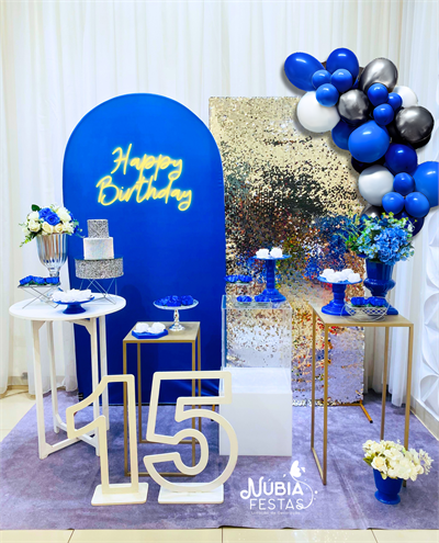 Azul Royal Com Prata 15 Anos (Box 338) - NUBIA FESTAS