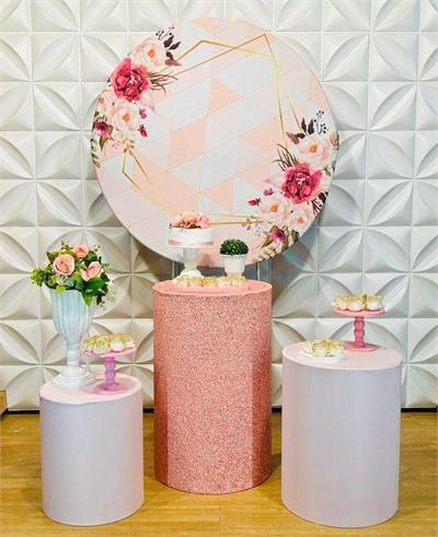 Z - Floral Geométrico Rose Com Flores ( Box 214) - NUBIA FESTAS