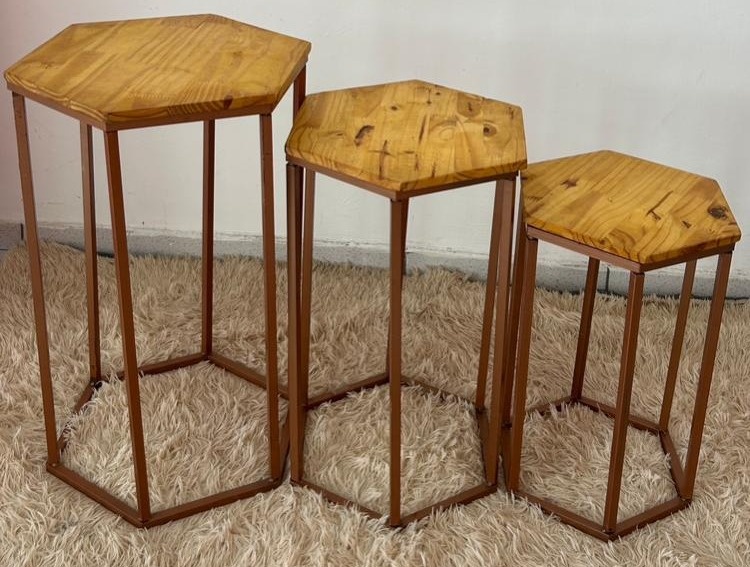 Trio de Mesa de Ferro Sextavada Rose - FABY FESTAS 