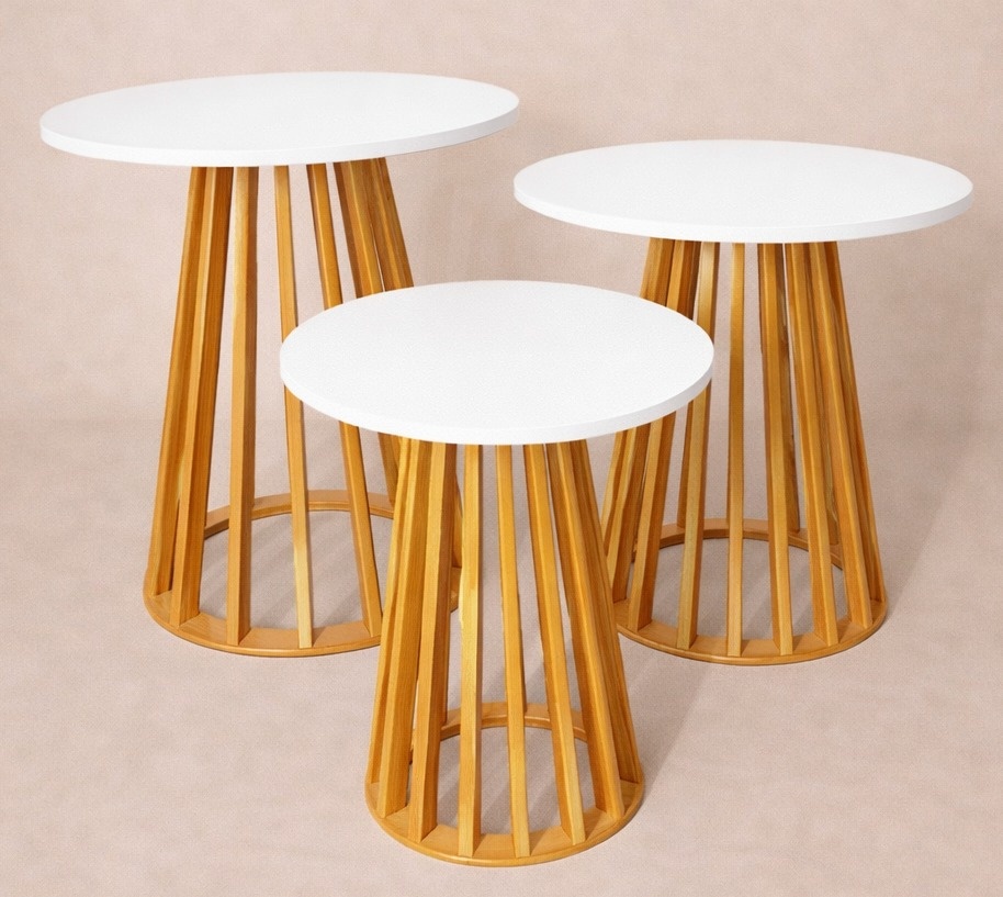 Trio de Mesa Ripada de Mdf - FABY FESTAS 