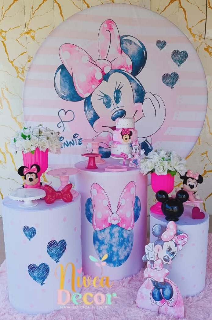 Alugue Tema Para Festa Decoração Minnie Rosa (Modelo 1)  - Nívea Decor
