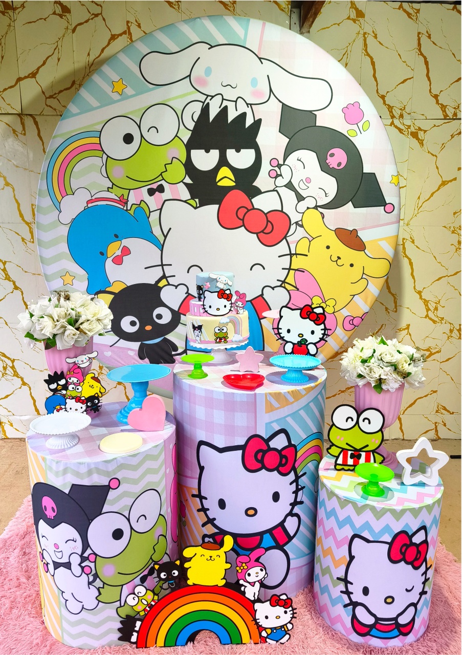 Alugue Tema Para Festa Decoração Hello Kitty E Seus Amigos (Modelo 1) - Nívea Decor