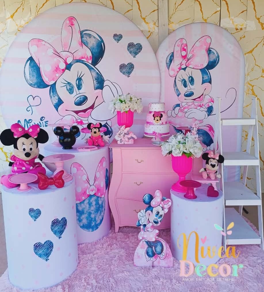 Alugue Tema Para Festa Decoração Minnie Rosa (Modelo 3) - Nívea Decor