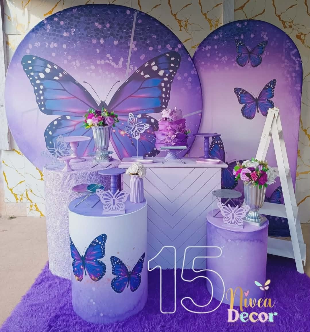 Alugue Tema Para Festa Decoração Borboleta Roxa/Lilás (Modelo 3) - Nívea Decor