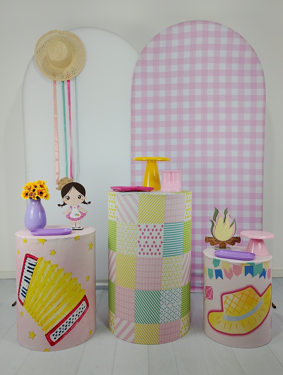 Kit Arraiá Xadrez - Rosa & Branco. - Irispegueemonte