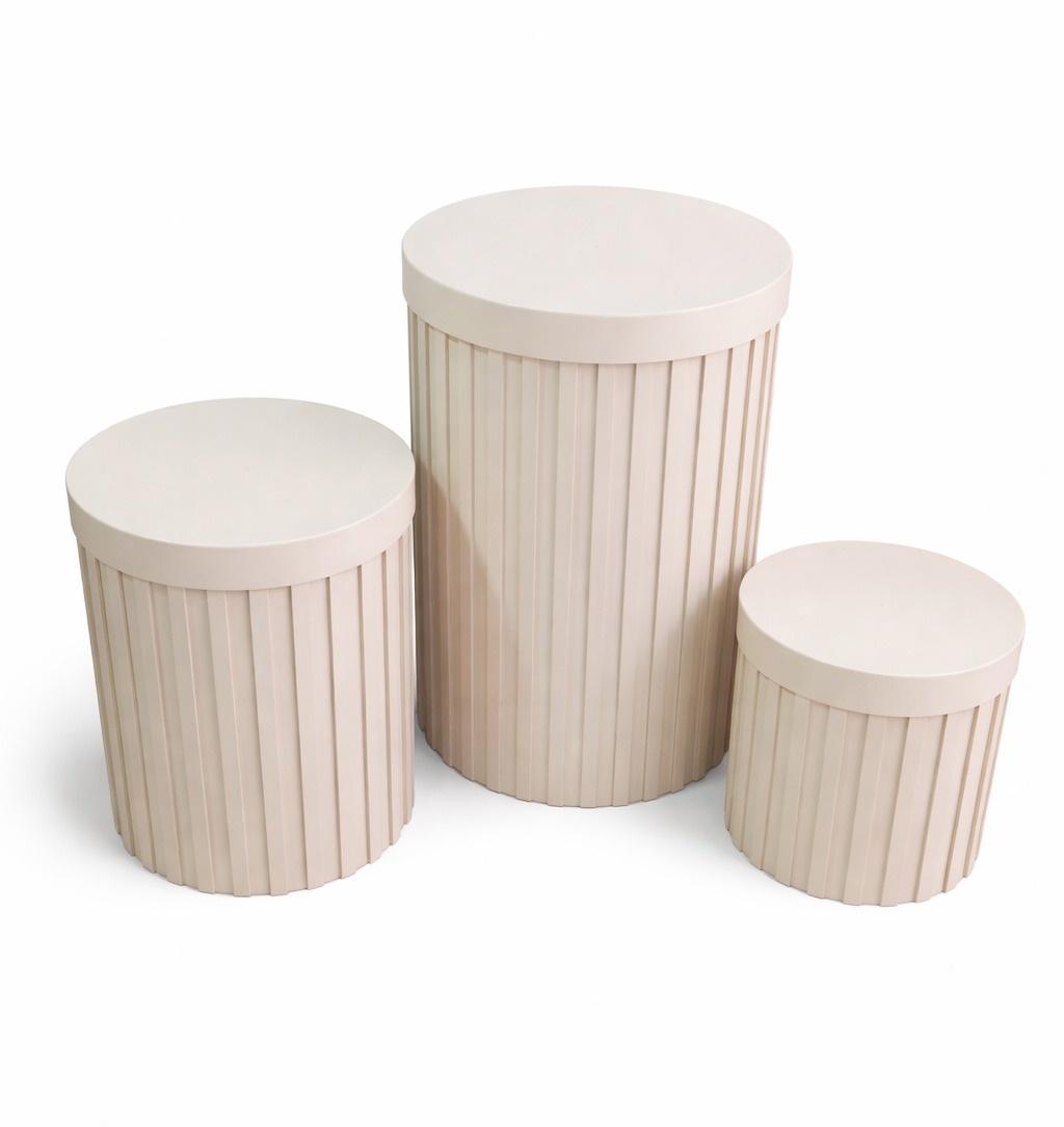 Trio Cilindros Ripados Bege  - Tia Sô Festas 