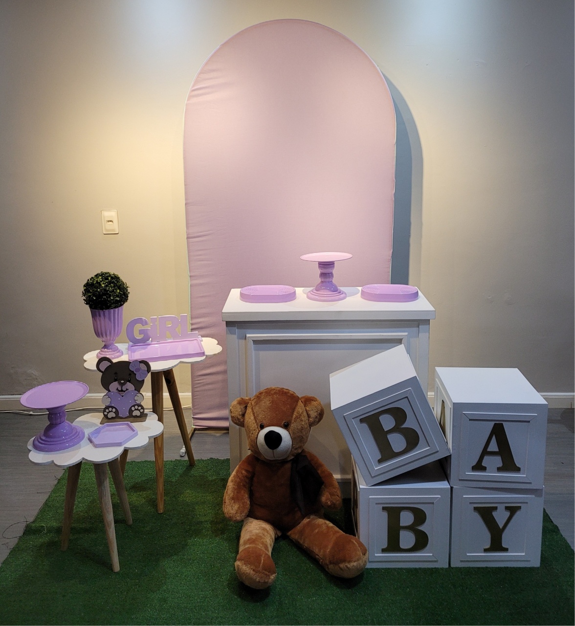 Chá de Bebê Romano Lilás Feminino 2.0 - Mb festas & decorações
