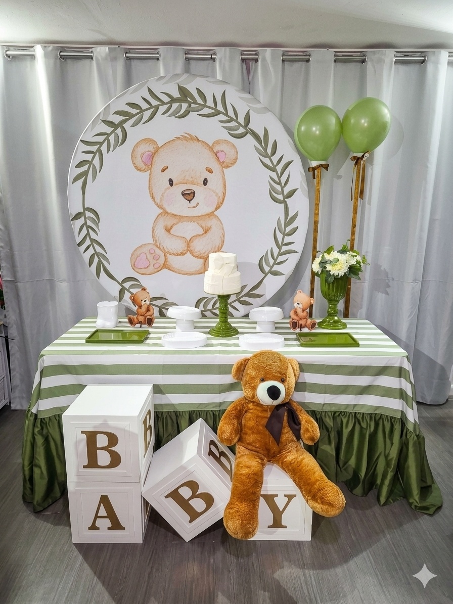Cha de Bebê Urso Verde Oliva Babado - Mb festas & decorações