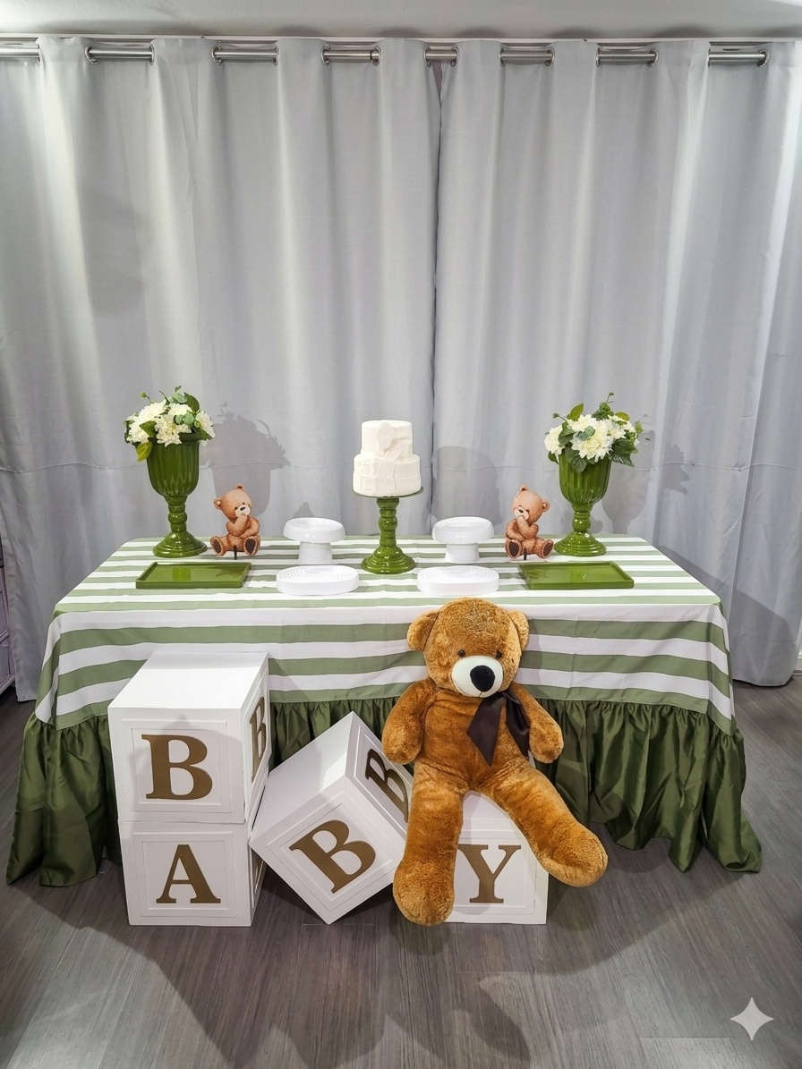 Cha de Bebe Verde Oliva Babado - Mb festas & decorações