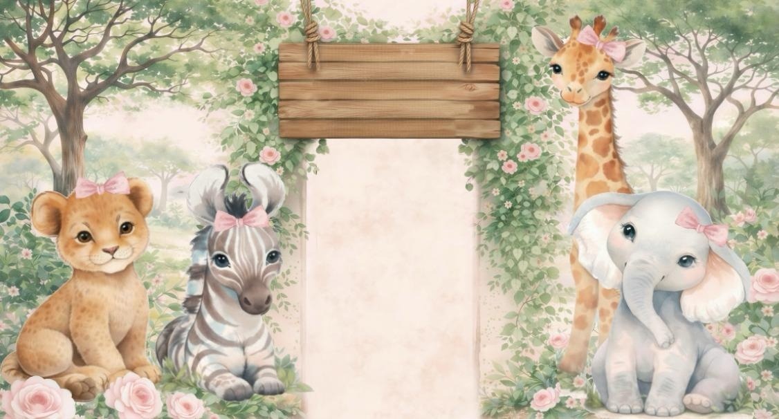 Painel Safari Baby - Portal - Girafa Festas