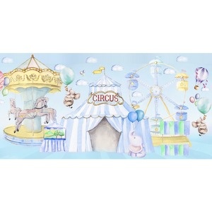 Painel Circo Azul Aquarelado - Girafa Festas