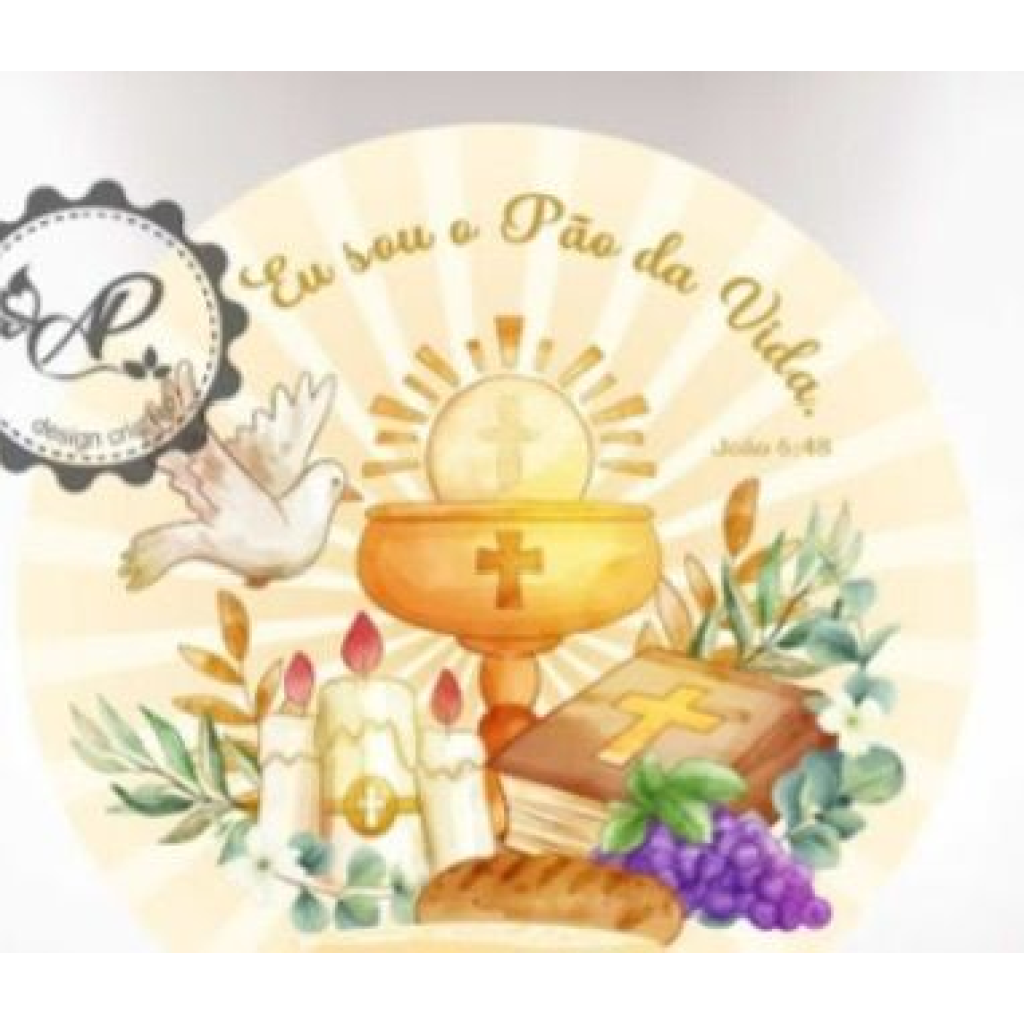 Capa Mini Painel Primeira Eucaristia/ Crisma (3) - Branco,Dourado,Bege - Artes e Encantos locações