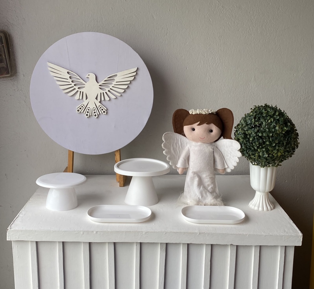 Mini Kit Divino Espírito Santo Azul E Branco Menina Batizado Religioso 1 - Artes e Encantos locações