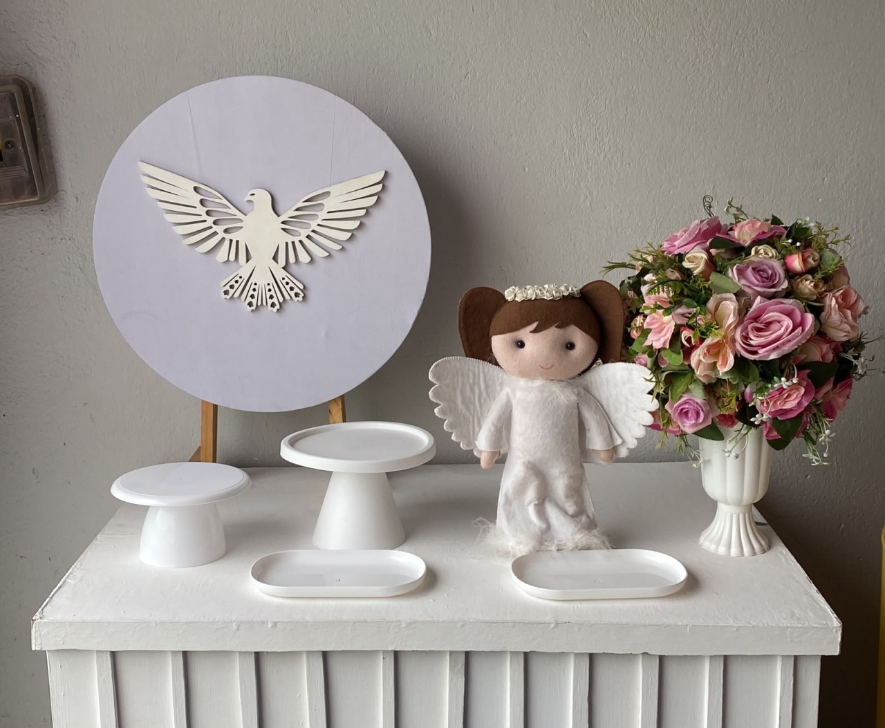 Mini Kit Divino Espírito Santo Azul E Branco Menina Batizado Religioso 3 - Artes e Encantos locações