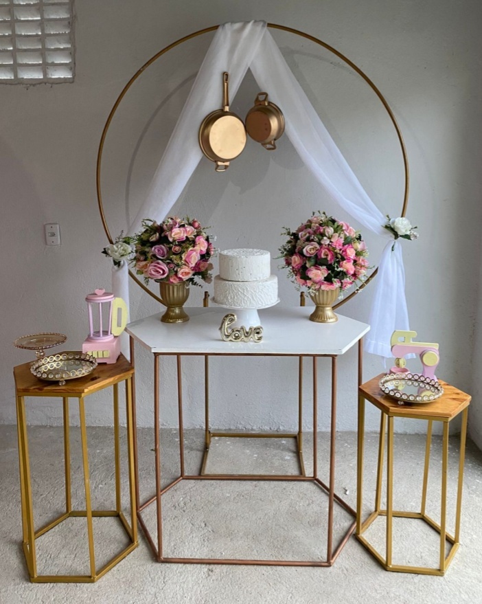 Chá de Cozinha Rosa Composição - Artes e Encantos locações