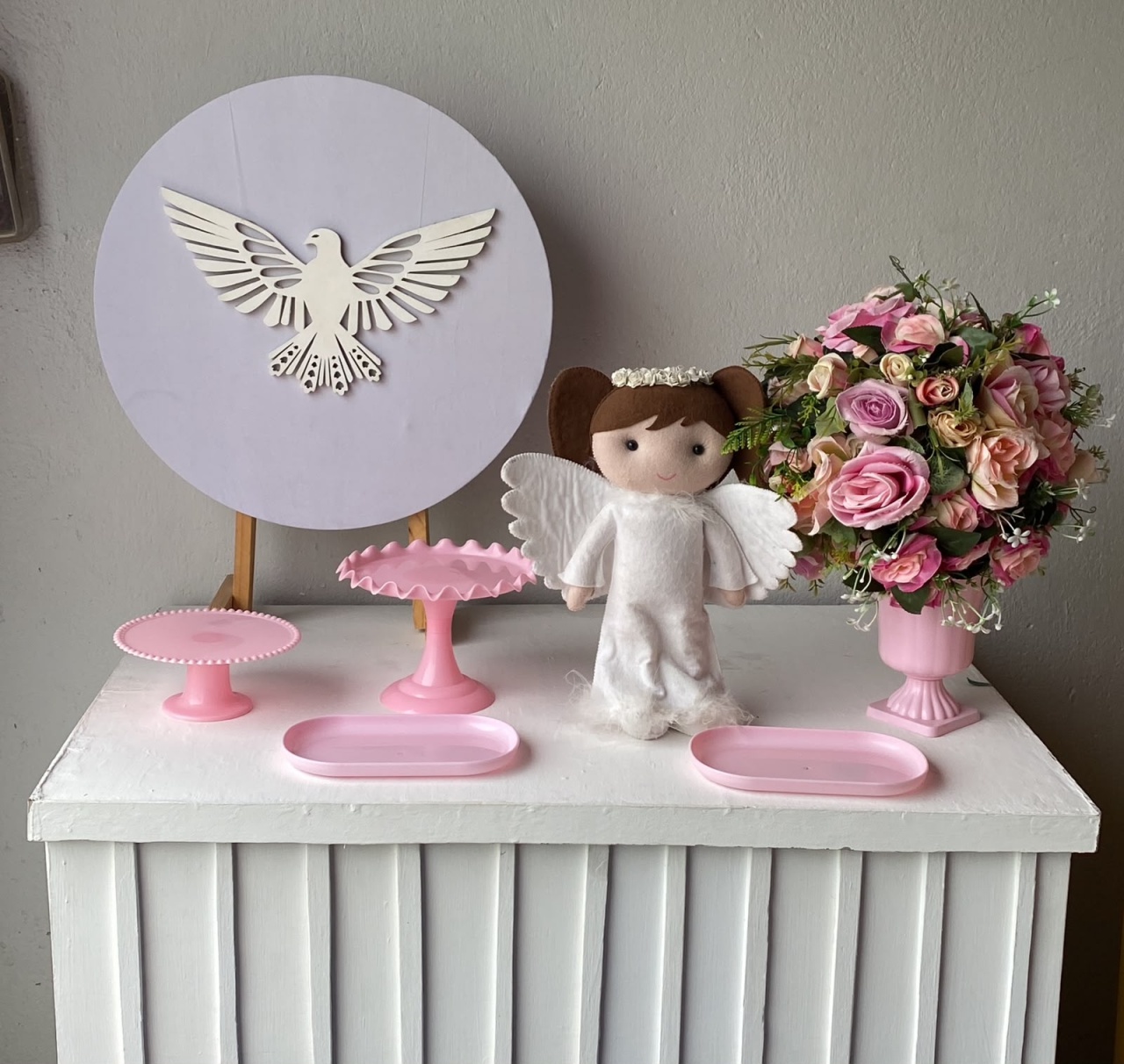 Mini Kit Divino Espírito Santo Azul E Branco Menina Batizado Religioso 4 - Artes e Encantos locações