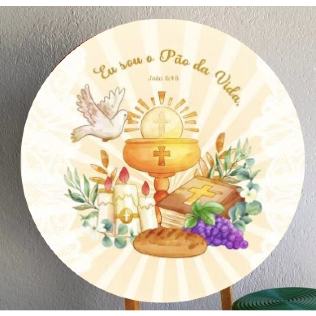 Capa Mini Painel Primeira Eucaristia/ Crisma - Branco,Dourado,Bege - Artes e Encantos locações
