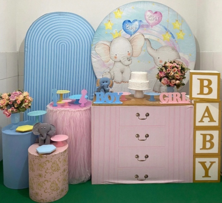 Elefantinhos Chá Revelação Kit Diamante + Cubos Baby - Artes e Encantos locações