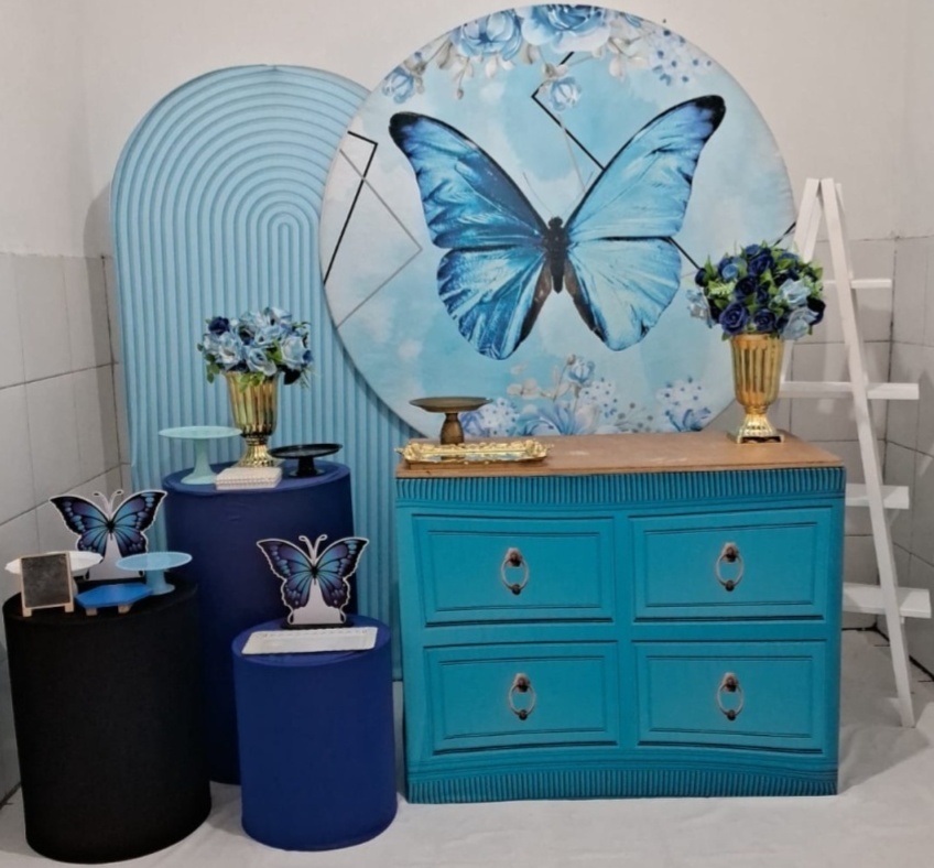 Borboleta Azul Kit Diamante + Adicional Escada G  - Artes e Encantos locações