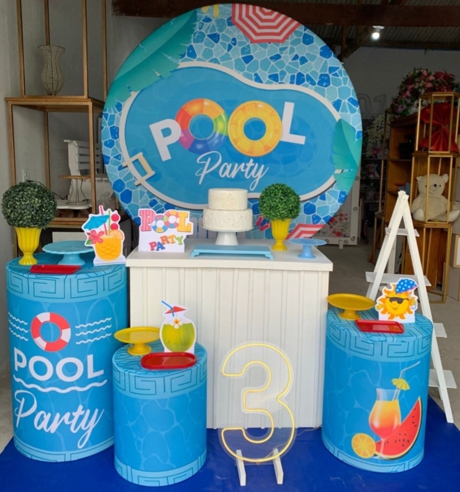 Pool Party Kit Ouro Plus + Adicional Escada M E Número de Led 3 - Artes e Encantos locações