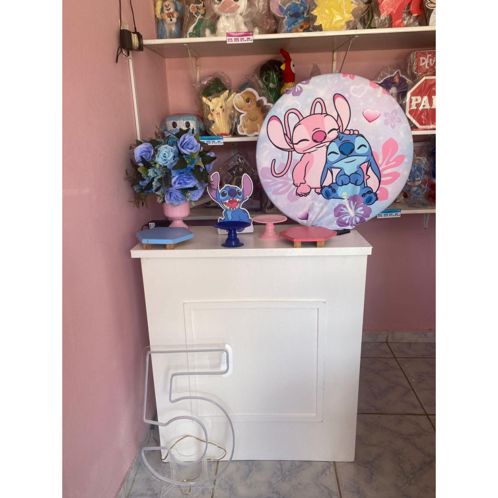 Mini Kit Stitch E Angel + Festa Na Mesa + Led Combo  - Artes e Encantos locações