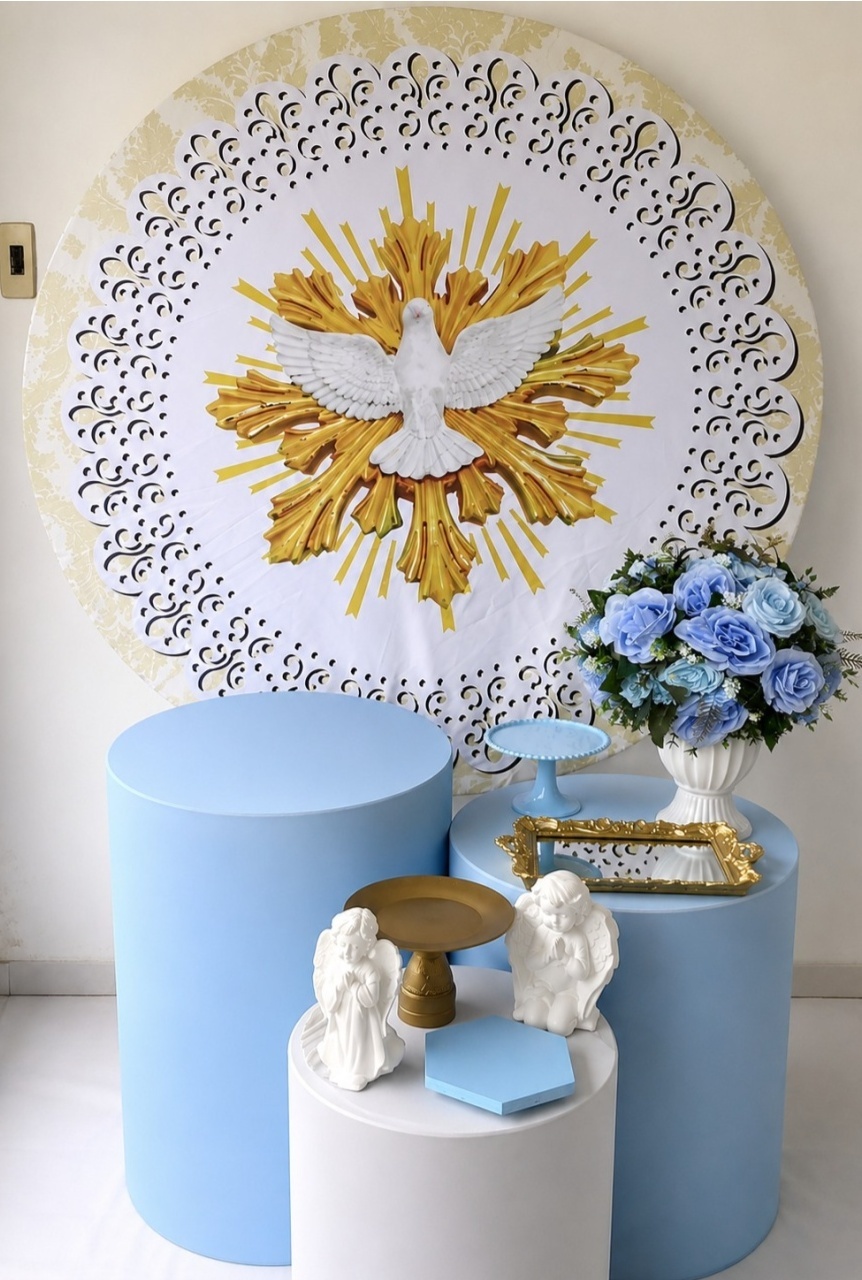Batizado Divino Espírito Santo Azul Kit Prata - Artes e Encantos locações